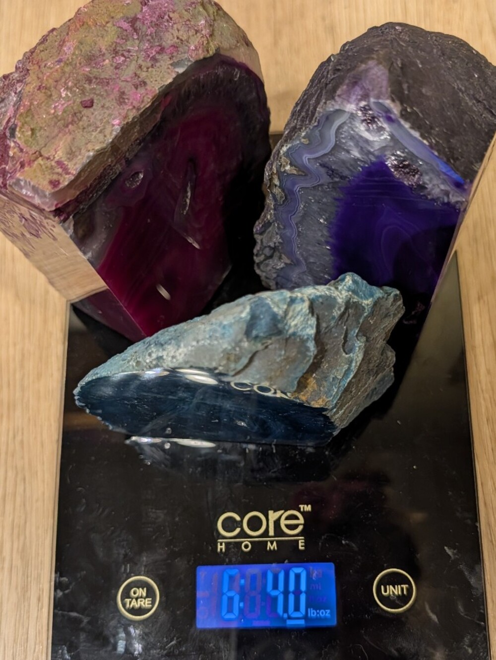 Agate Geode Sections 3pc Set Teal, Pink & Purple - Picture 8 of 16